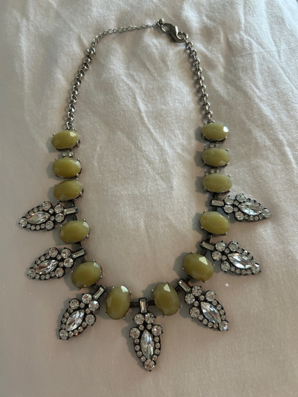 Lia Sophia Olive Green and Clear Crystal Bib Necklace